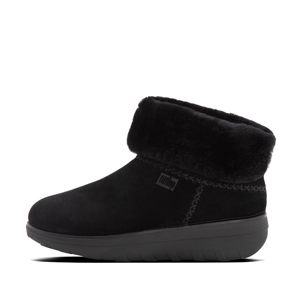 Fitflop Womens Boots - Mukluk Shorty Shearling Lined Suede Ankle - Black - 126-DBESMZ